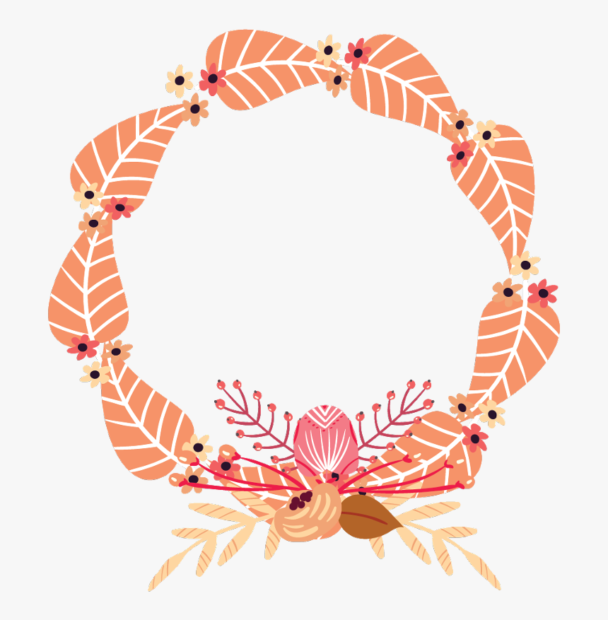 Autumn Fall Leaves Flowers Wreath Frame Border Crab - Fall Leaf Wreath Clipart, HD Png Download