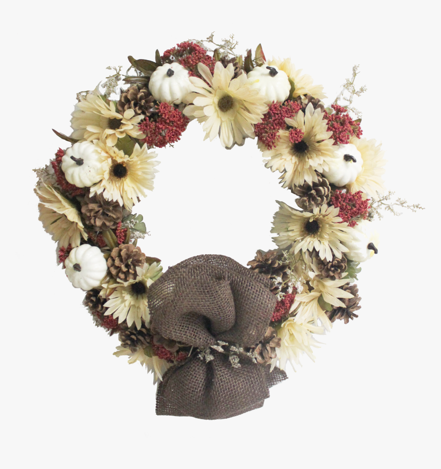 White Pumpkin Fall Wreath Front View - Wreath, HD Png Download