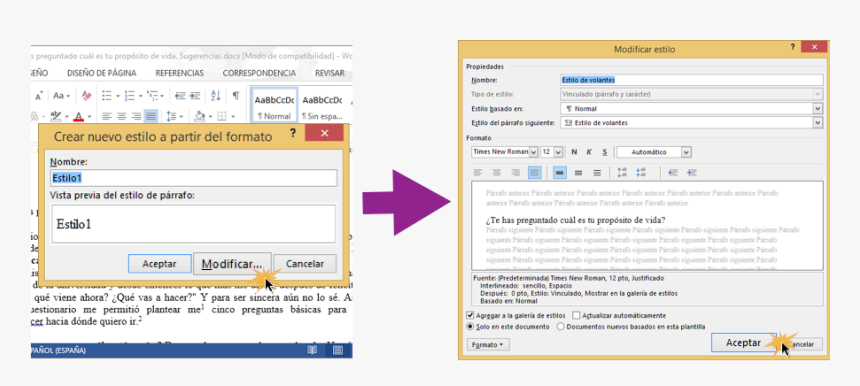 Vista Del Cuadro De Diálogo Para Crear Un Estilo - Estilo Event En Word, HD Png Download