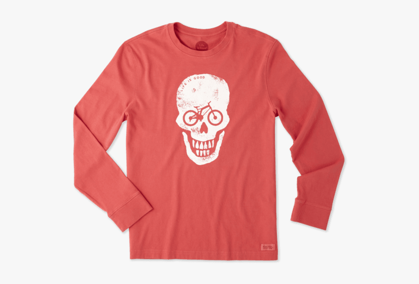 Men S Bike Skull Long Sleeve Crusher Tee - Skull, HD Png Download