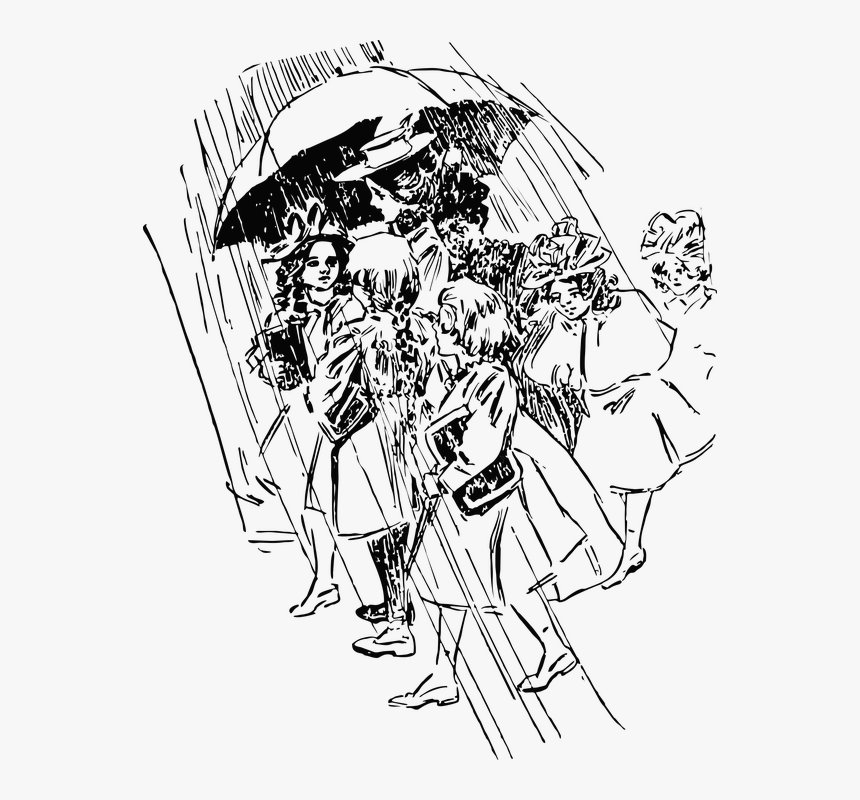 Rain, Vintage, Vector, Retro, Umbrella - Girls And Rain Retro, HD Png Download
