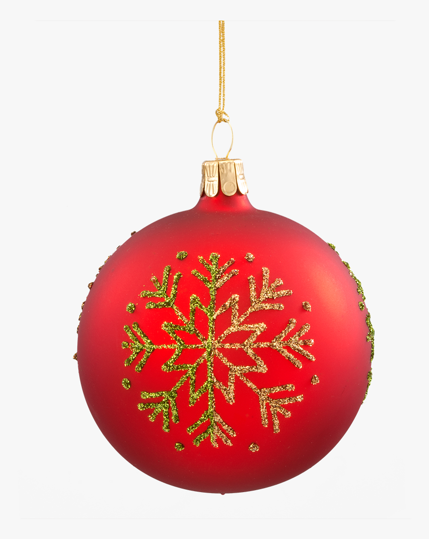 Glass Bauble Red With Green Snowflake, 7 Cm - Christmas Ornament, HD Png Download