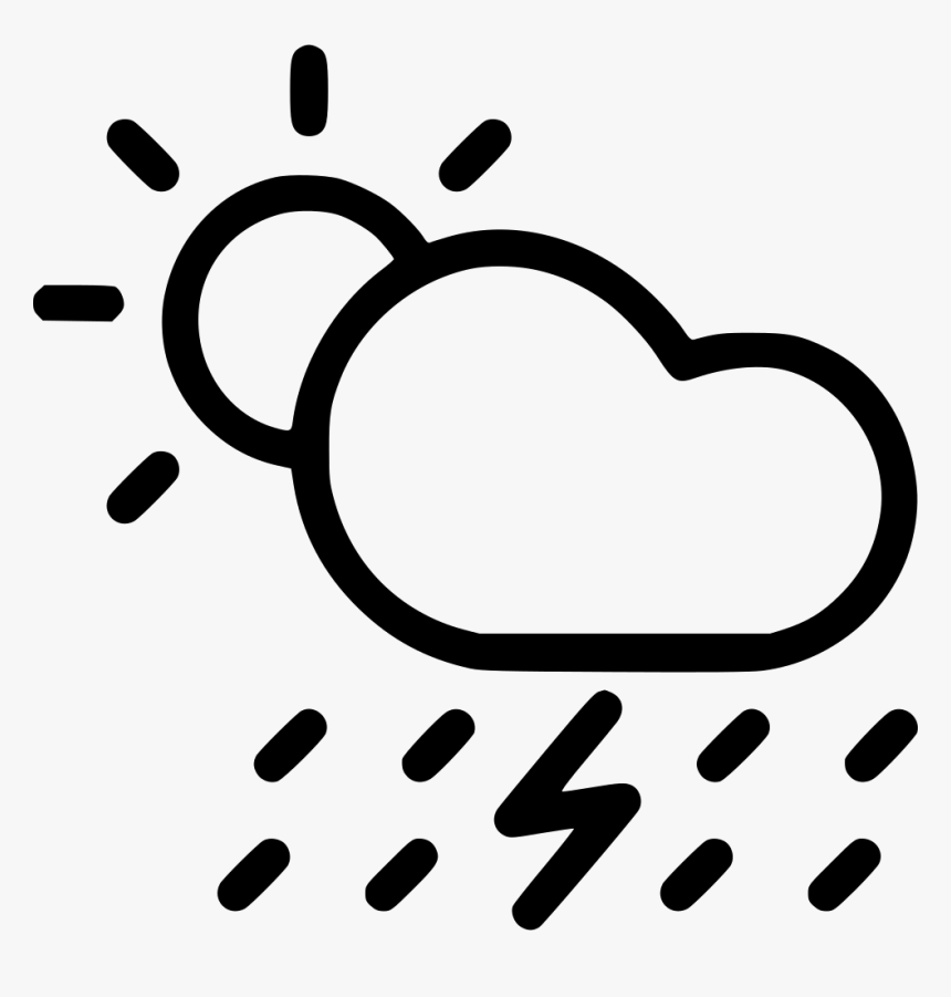 Cloud Rain Rainfall Thunder Daytime Lightning Sun - Sun And Thunder Clipart Black And White, HD Png Download