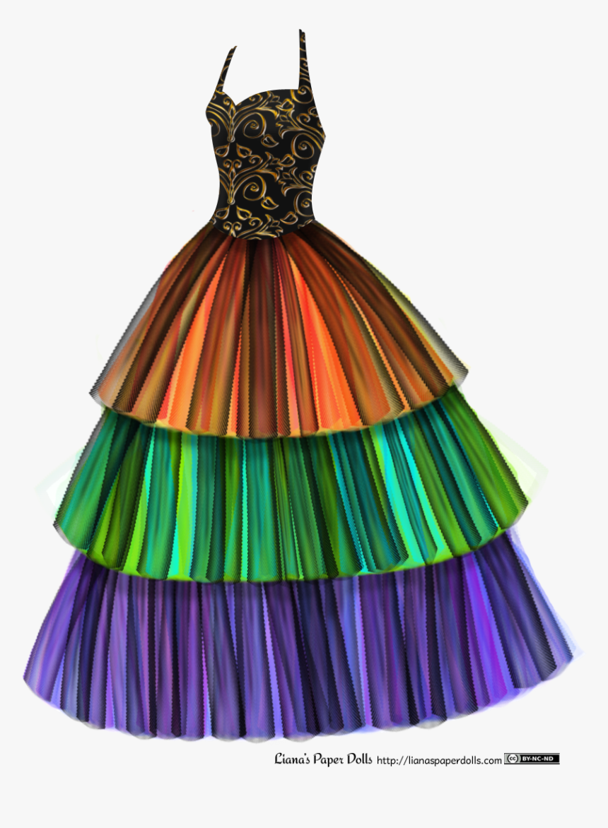 A Ballgown With A Halter Style Black Bodice And A Floor - Layered Dress Drawings, HD Png Download