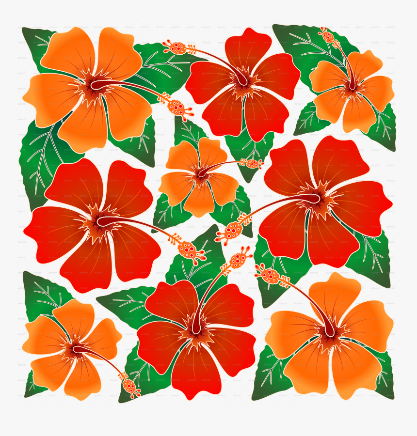 Hibiscus Batik Pattern-png - Batik Hibiscus, Transparent Png