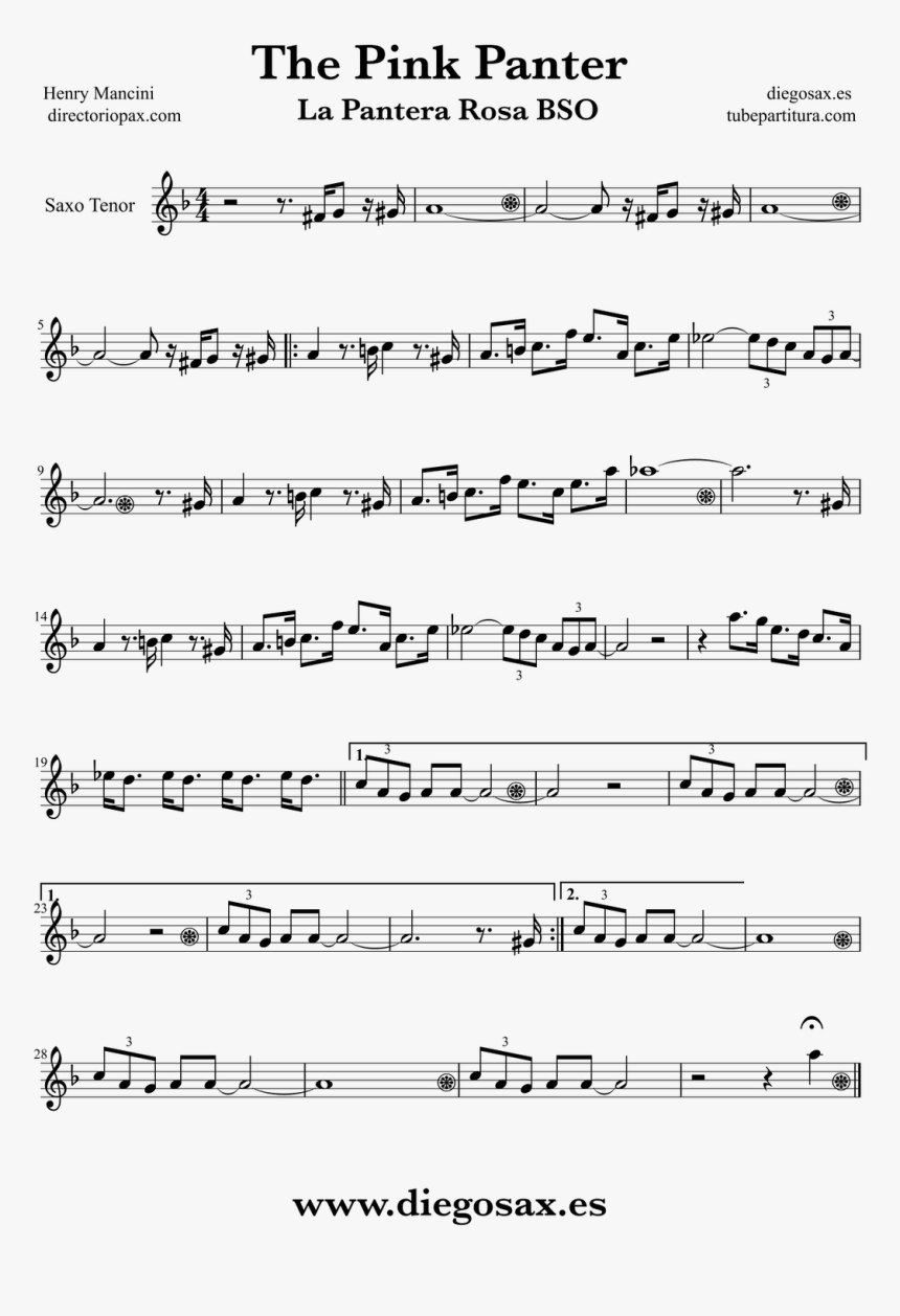 Partitura De La Pantera Rosa Para Saxofón Tenor Henry - Partitura De La Pantera Rosa, HD Png Download