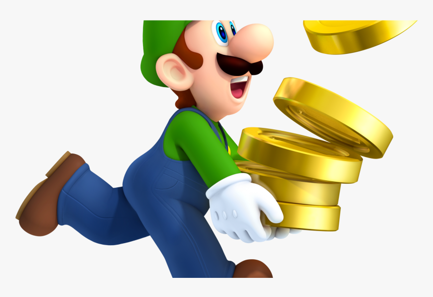 Transparent Super Mario Clipart - Luigi Holding Coins, HD Png Download