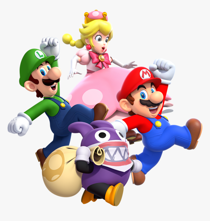 Luigi, Peachette, Mario, And Nabbit - New Super Mario Bros U Deluxe Png, Transparent Png