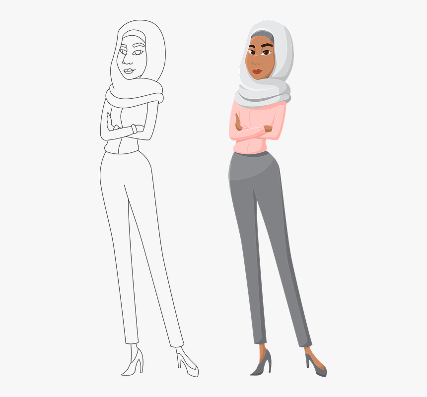 Arab, Woman, Crossed, Hands, Thinking, Outline, HD Png Download