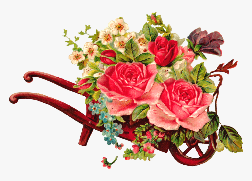 Bouquet Flower Vintage Png - Wheelbarrow With Flowers Vintage, Transparent Png
