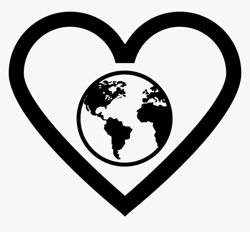 Earth Globe In Heart Outline Comments - Black And White Globe Clipart, HD Png Download