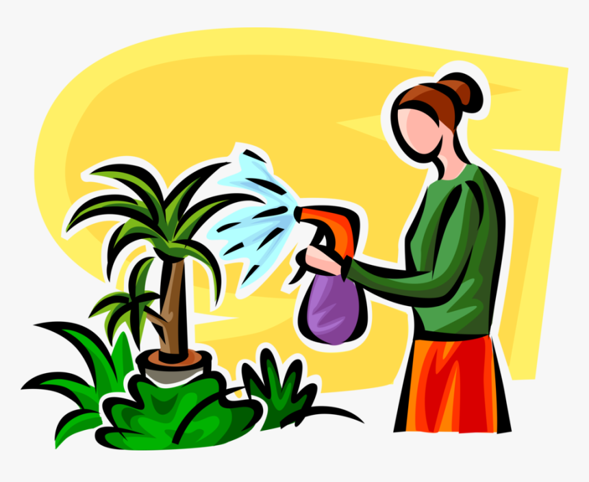 Vector Illustration Of Watering Houseplant Plants With - Regando Plantas Png, Transparent Png