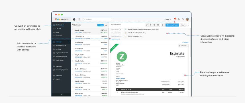 Create Professional Estimates With Ease - Zoho Estimates, HD Png Download