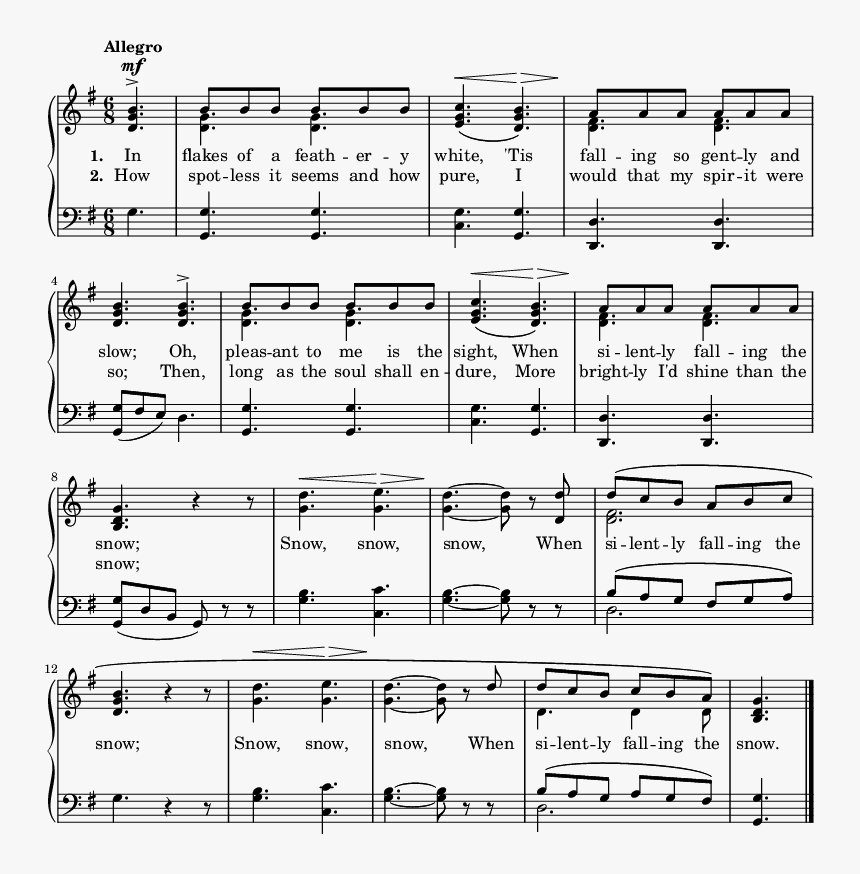 Ew Pianostaff <<

ew Staff { 	ime 6/8 Key G Major Partial - Ve Never Been Sorry Lyrics, HD Png Download