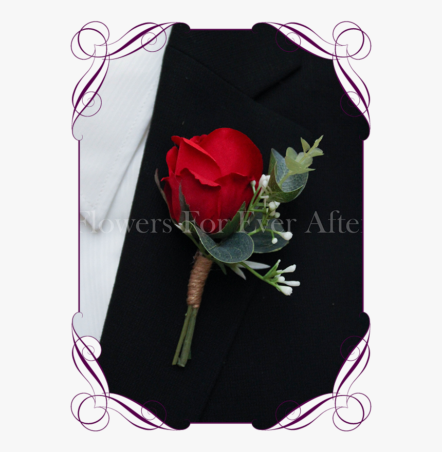 Silk Artificial Baby S Breath And Red Rose Formal / - Red Rose Groom Corsage, HD Png Download