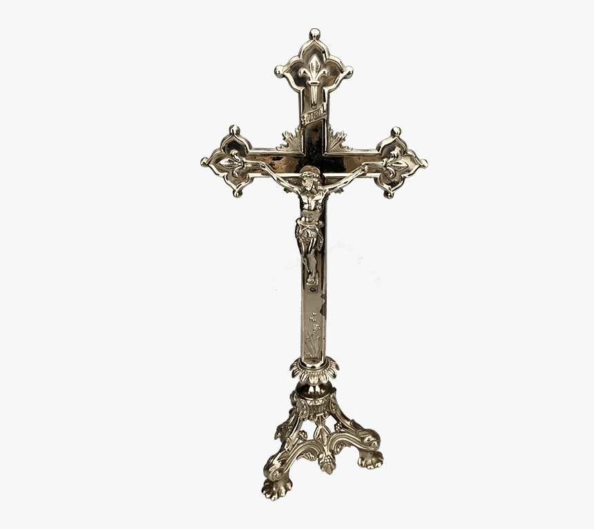 Antique Baroque European Silvered Alter Crucifix - Cross, HD Png Download