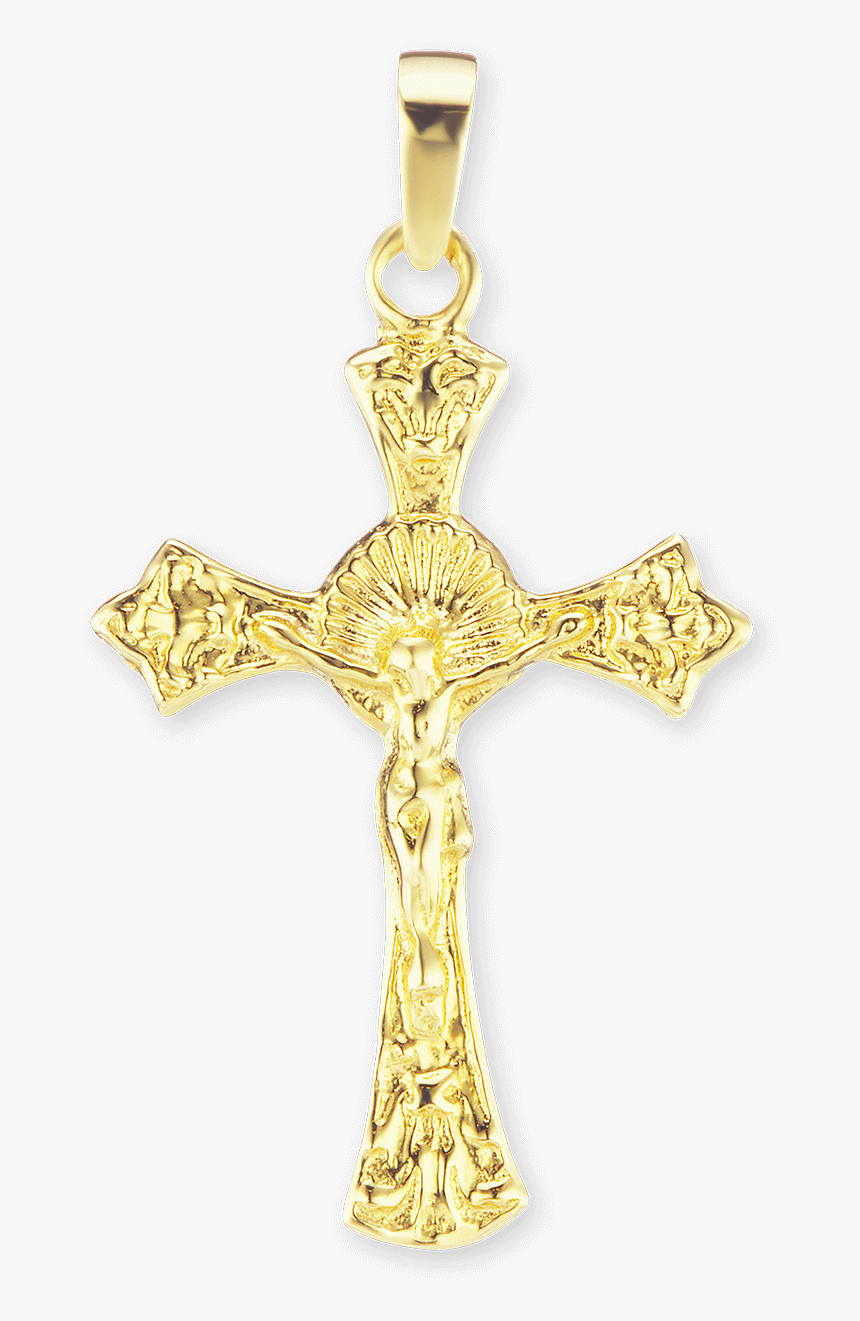 14k Yellow Gold Crucifix Pendant With Front And Back - Jesus Cross Necklace, HD Png Download