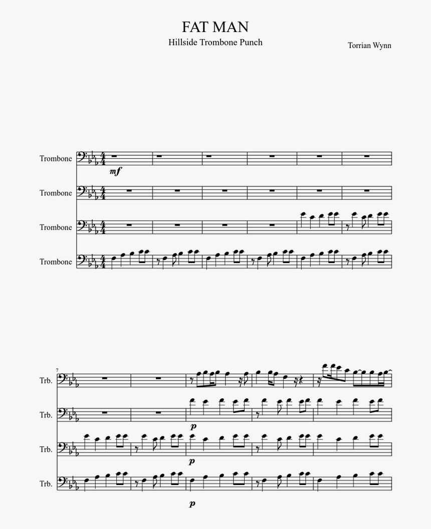 Fat Man Trombone , Png Download - Sheet Music, Transparent Png