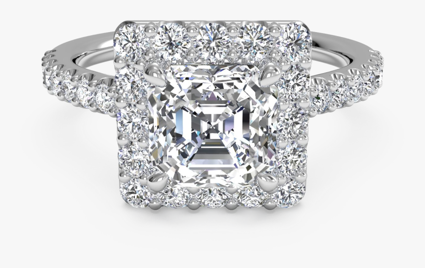 French-set Halo Diamond Band Engagement Ring, HD Png Download