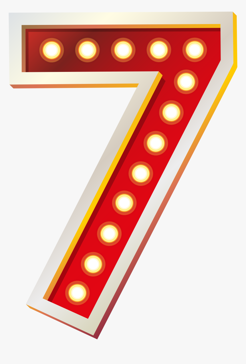 Red Number Seven With Lights Png Clip Art Image - Number Seven Clip Art, Transparent Png