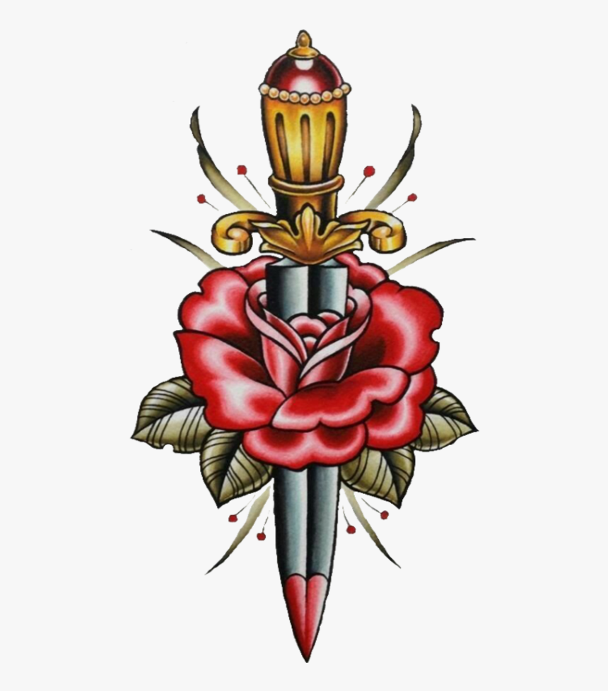 Transparent Knife Tattoo Png Traditional Dagger And Rose Png Download Transparent Png Image Pngitem
