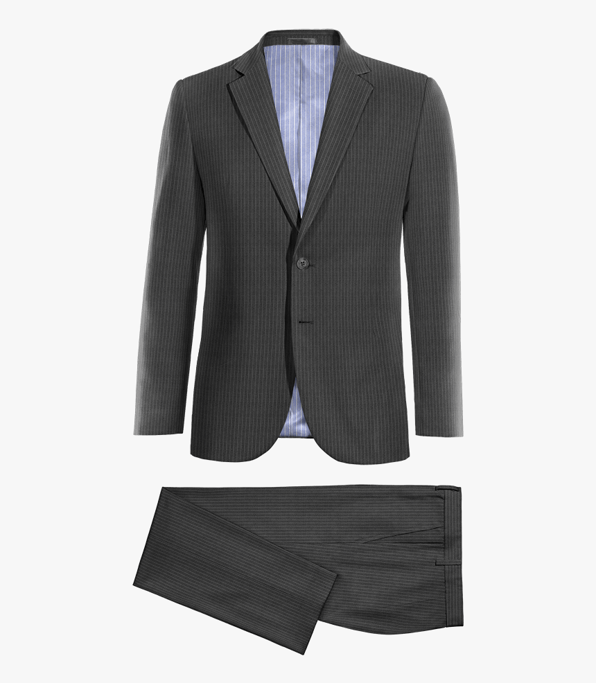 Grey Striped Wool Slim Fit Suit With Pocket Square - Suit, HD Png Download