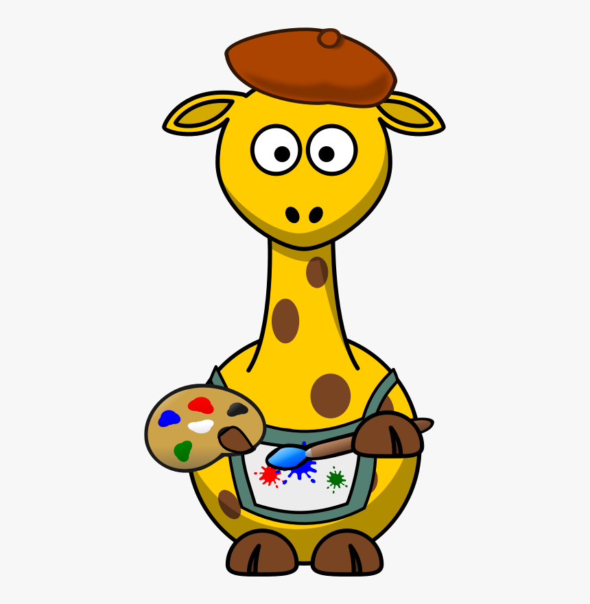 Giraffe Painter - Cartoon Animals Clip Art, HD Png Download
