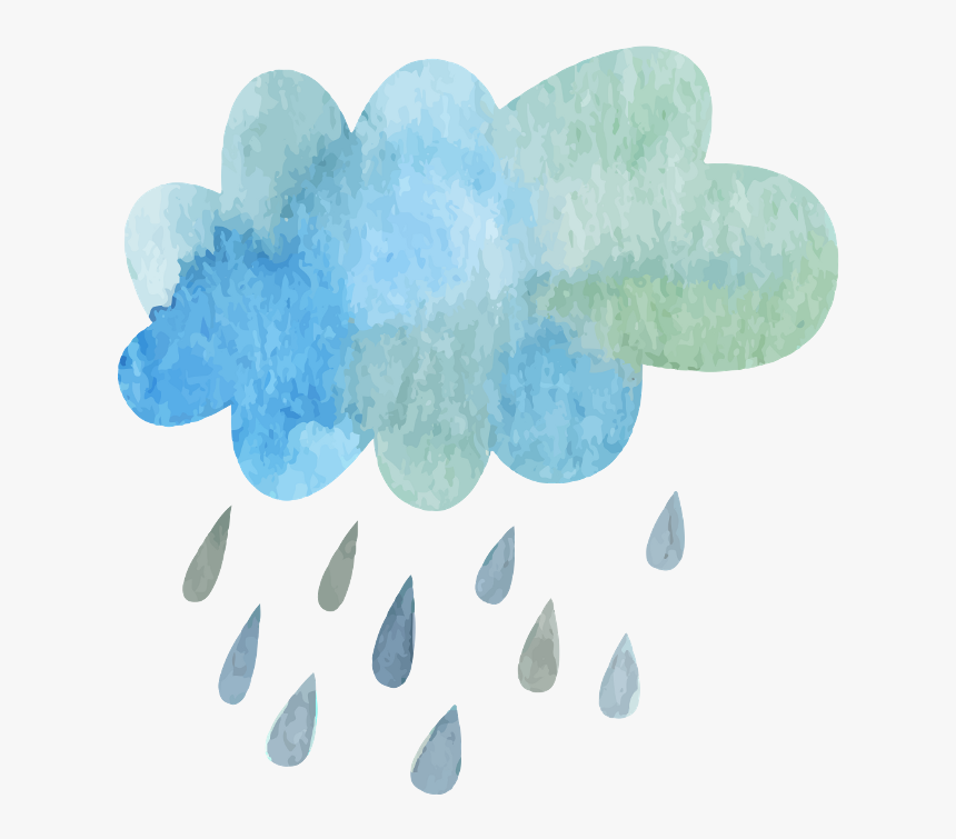Ftestickers Watercolor Cloud Rain Blueandgreen - Rainy Cloud Png, Transparent Png