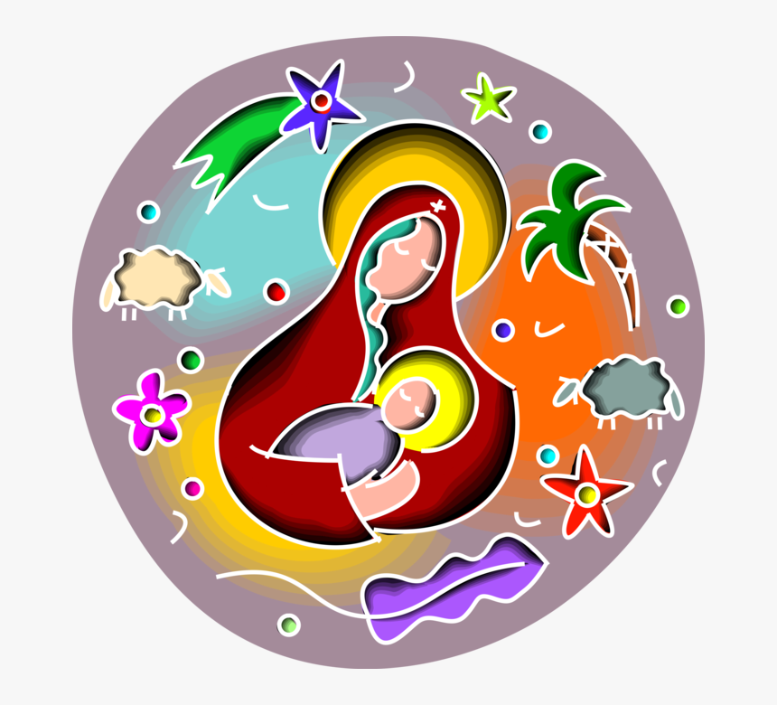 Vector Illustration Of Virgin Mary With Christ Child, - Circle, HD Png Download