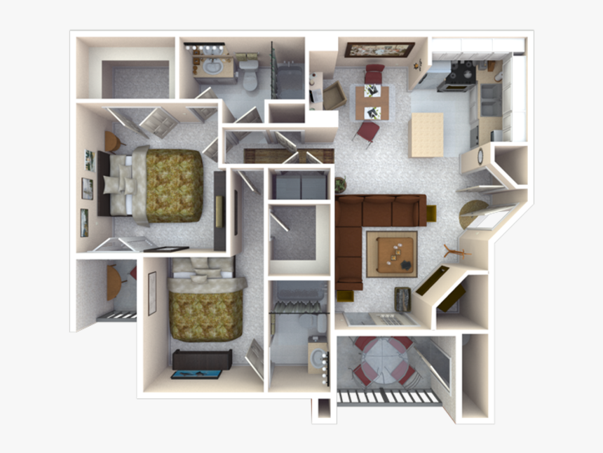 3d Furnished - Floor Plan, HD Png Download