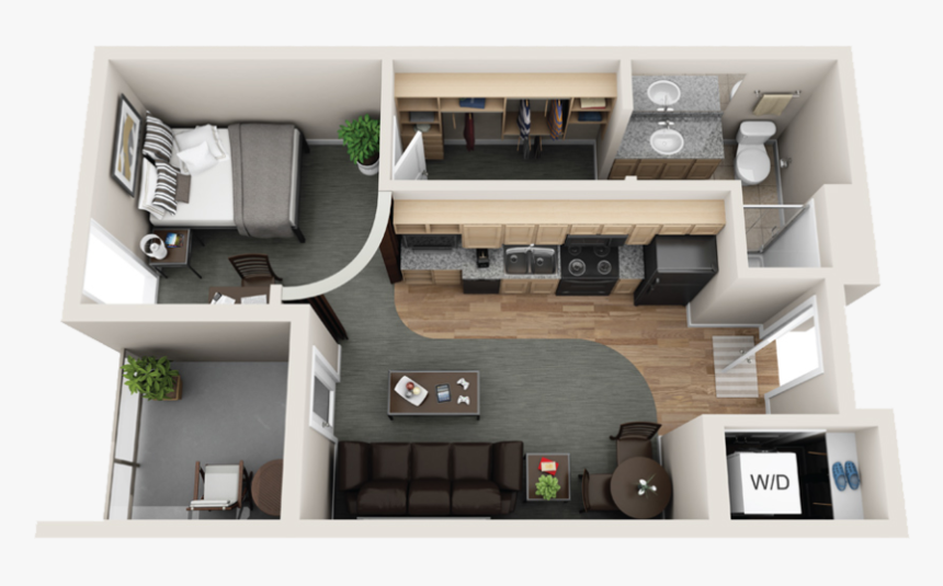 1 Bed 1 Bath Studio Hybrid - Floor Plan, HD Png Download