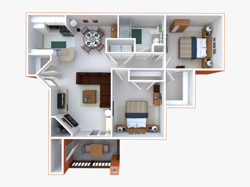 3d Furnished - Floor Plan, HD Png Download