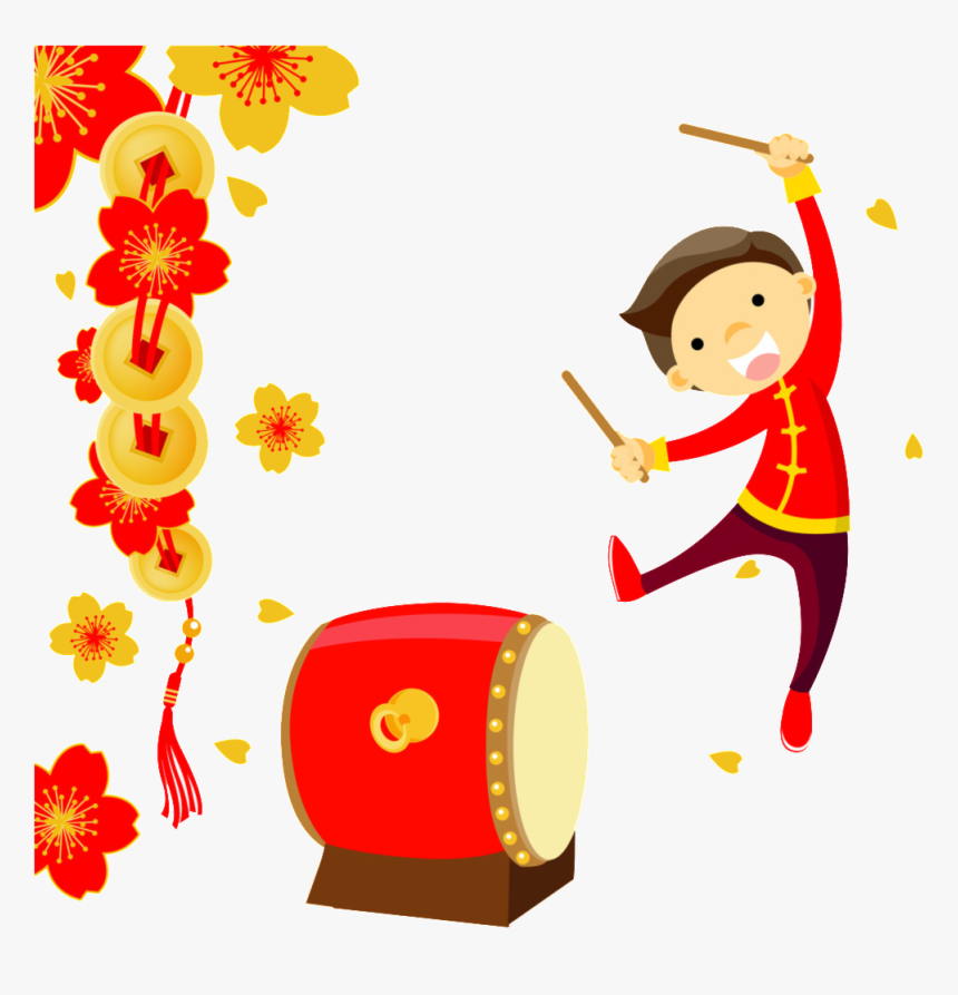 Knocking Drums To Welcome New Year Element Design - Chinese New Year Celebration Clipart, HD Png Download