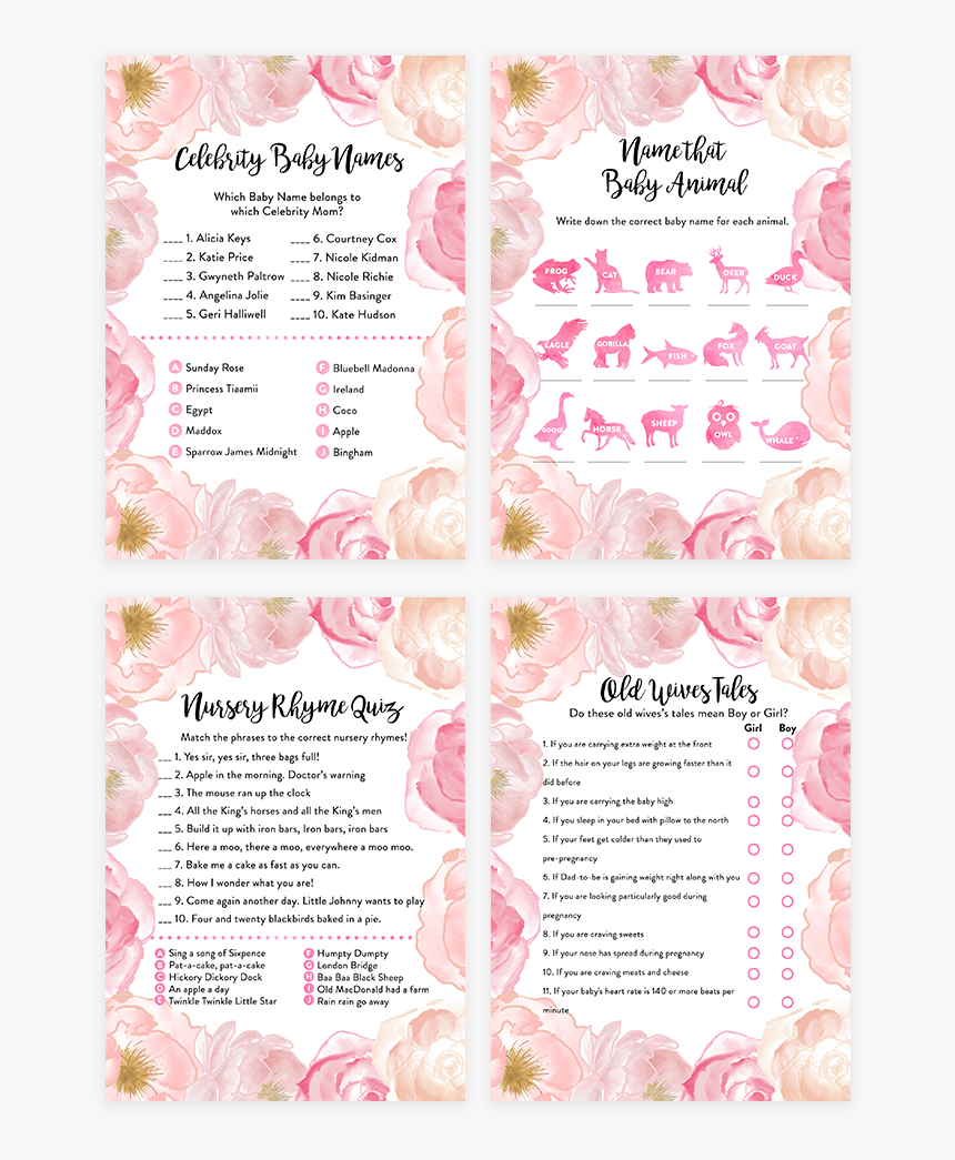 Blush Pink Floral Baby Shower Game Pack - Wedding Invitation, HD Png Download
