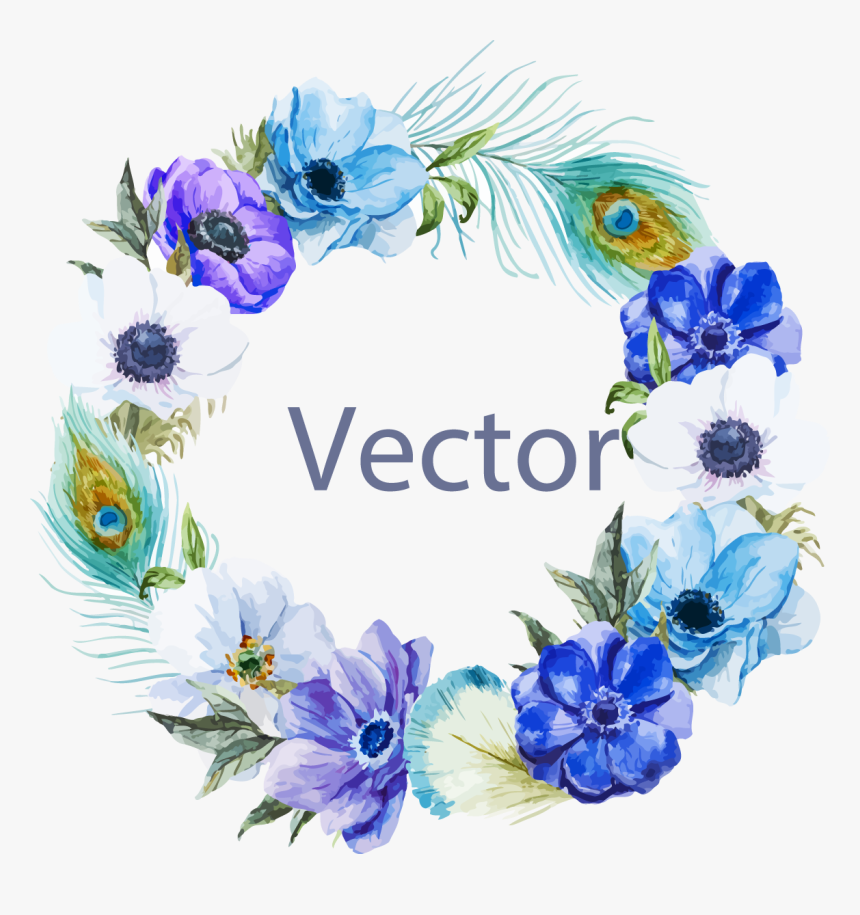 Painting Chic Illustration Blue Border Bohochic - Blue Floral Circle Border, HD Png Download