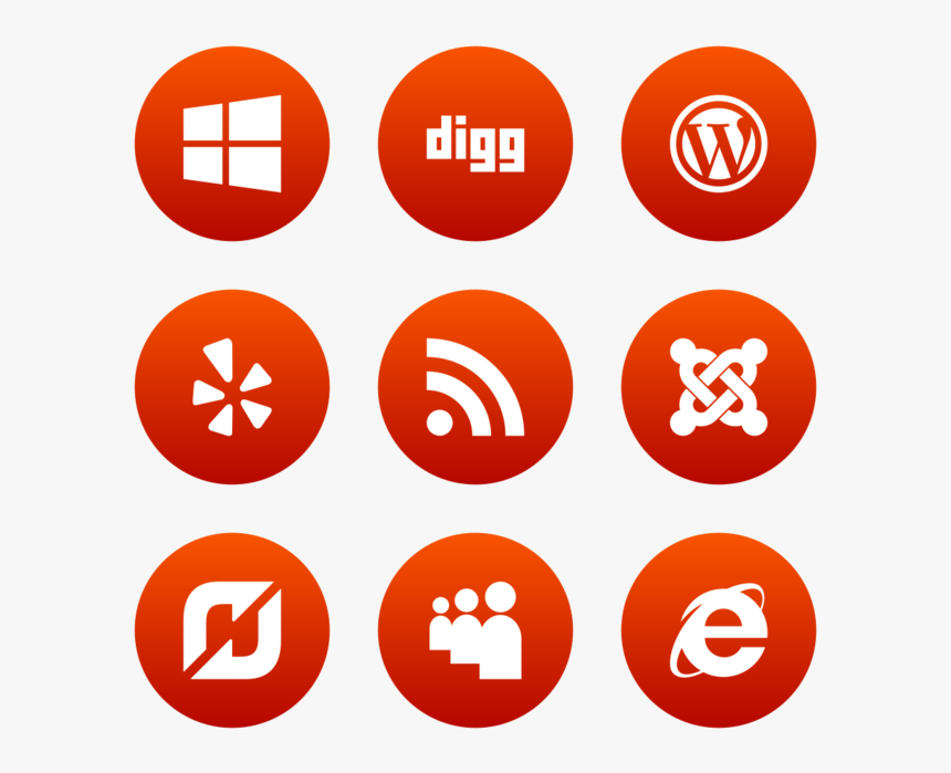 Social Media Icon In Style Flat Circle White On Red - Social Media Icons, HD Png Download