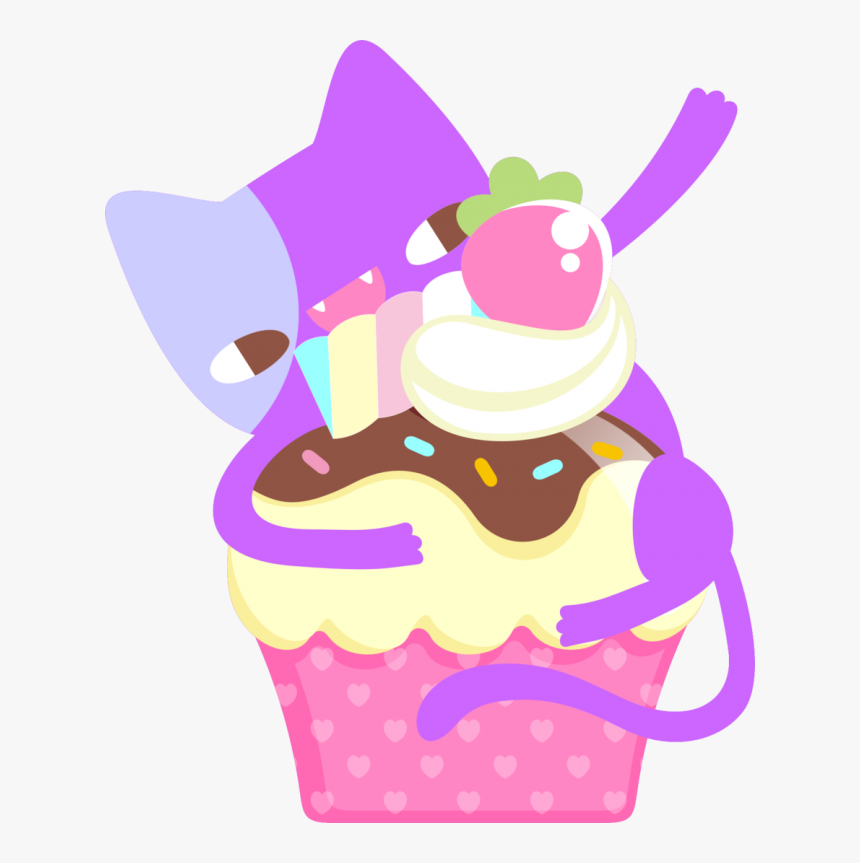 Cat Loves Cupcake - Kawaii Cat Cupcake Cat Png, Transparent Png