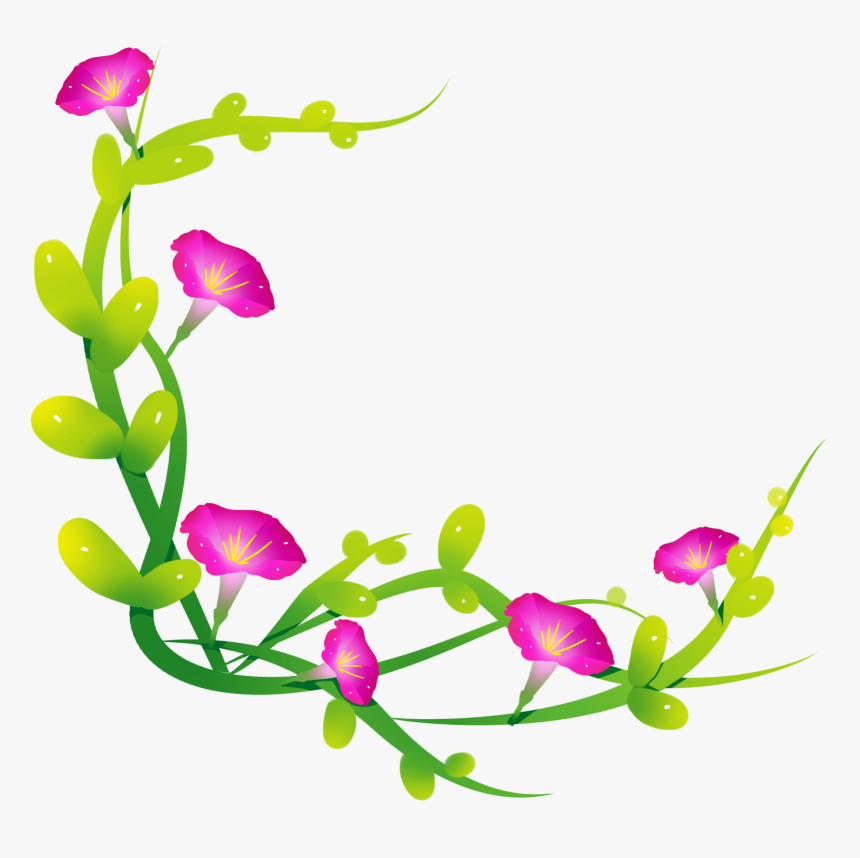 花绿色手绘牵牛花花藤png图片, Transparent Png