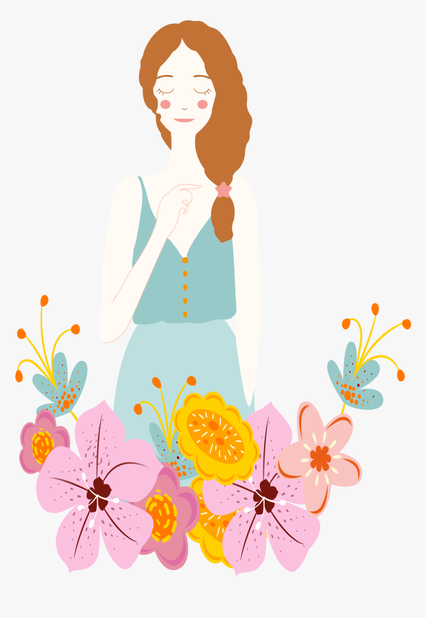卡通手绘花儿与少年矢量图 - 청소년 일러스트, HD Png Download