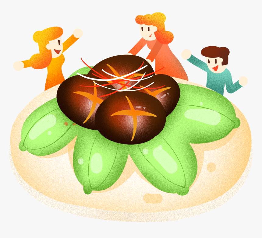 年夜饭香菇油菜插画图片 - Bánh, HD Png Download