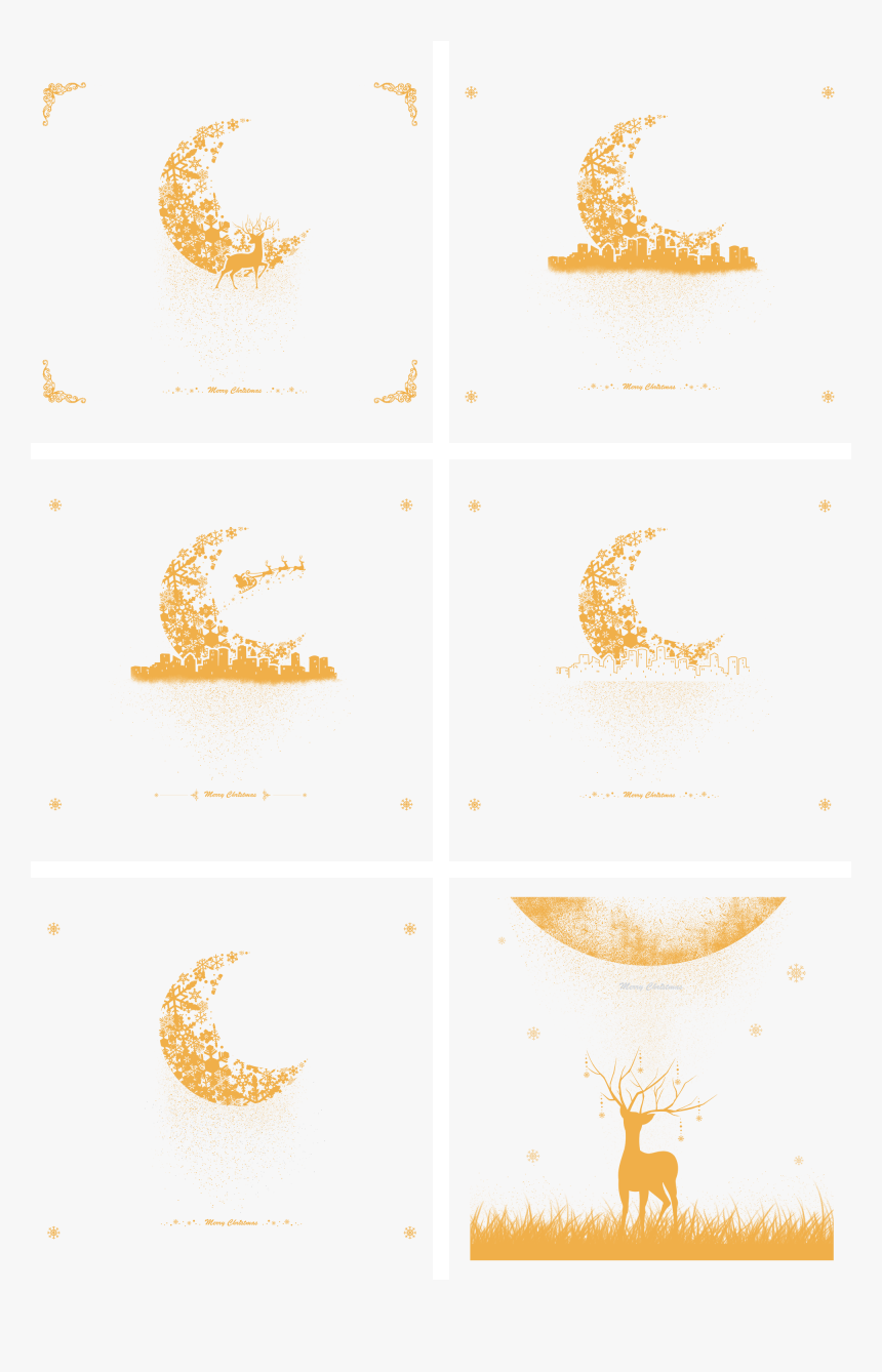 圣诞节圣诞老人麋鹿雪花月亮套图免抠png素材下载 - Wildlife, Transparent Png