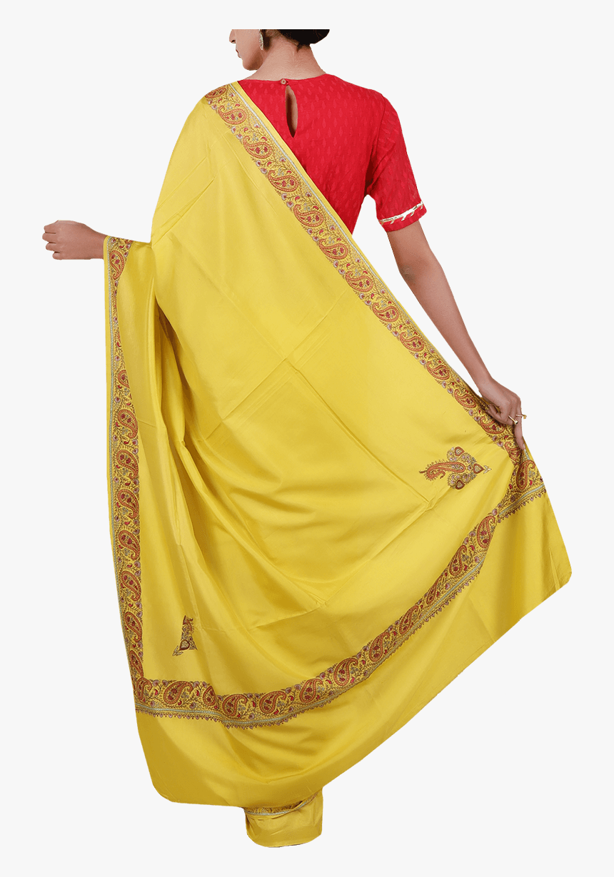 Yellow Aari Embroidered Georgette Saree - Silk, HD Png Download