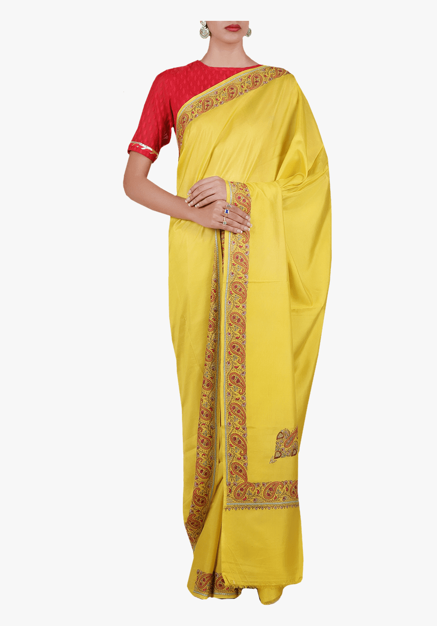 Yellow Aari Embroidered Georgette Saree - Sari, HD Png Download