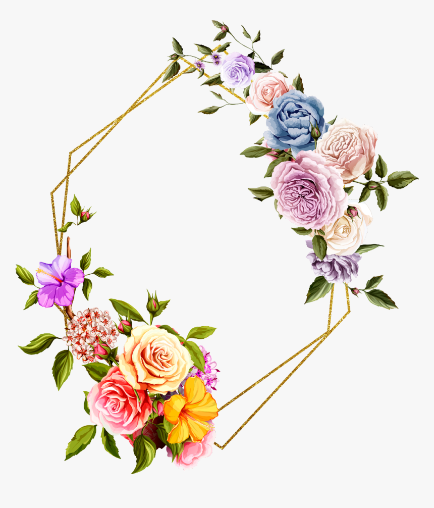 #rose #square #flower #floral #frame #gold #glitter - Garden Roses, HD Png Download