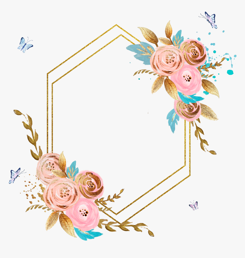 #rose #square #flower #floral #frame #butterfly #gold - Psychology, HD Png Download