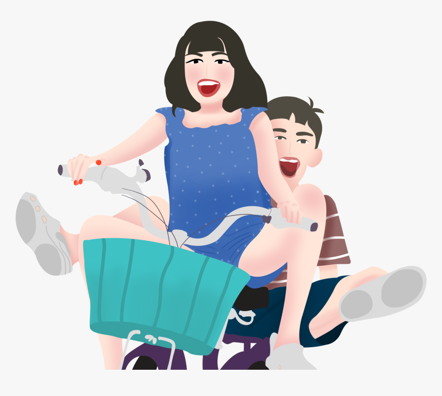 Couple Cartoon Biking Png And Psd - Sitting, Transparent Png