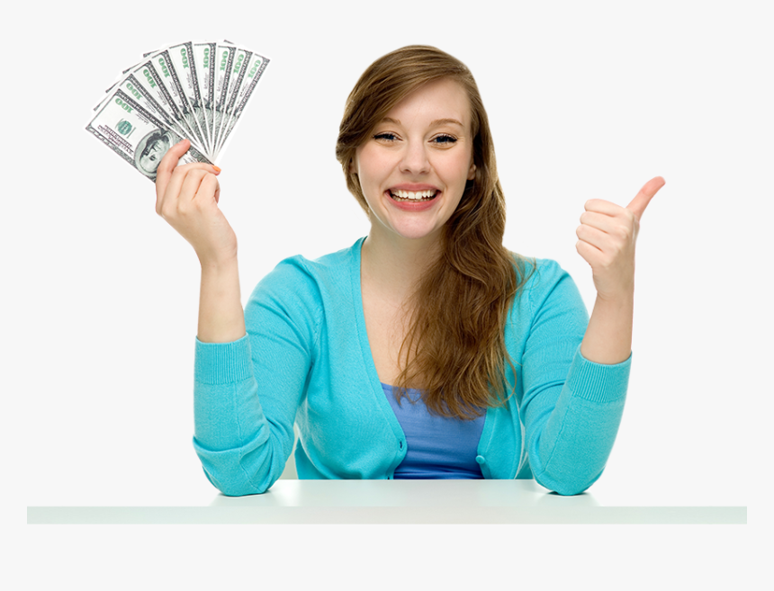 Woman Holding Money With Thumbs Up, HD Png Download