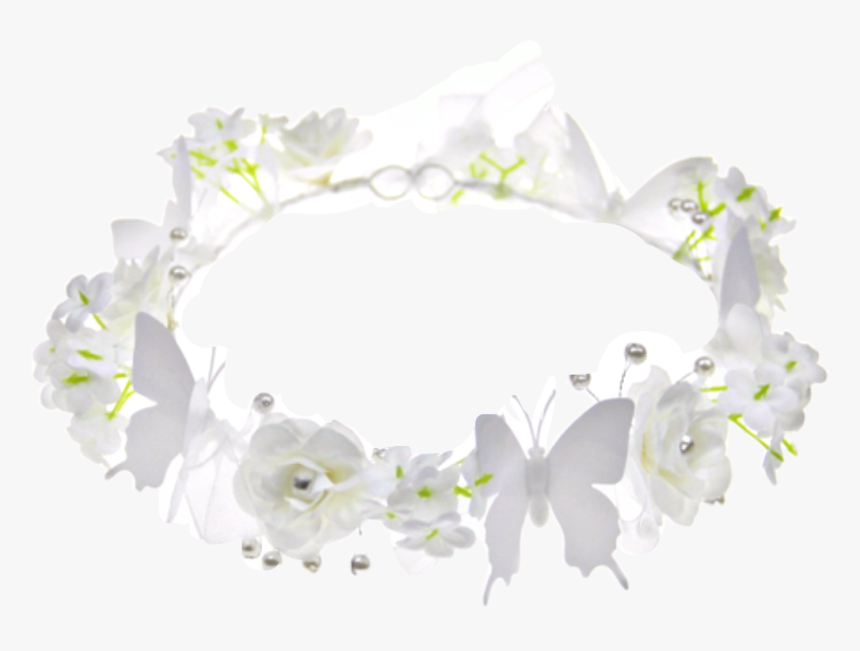 #white #butterflies #roses #flowers #crown #freetoedit - Artificial Flower, HD Png Download