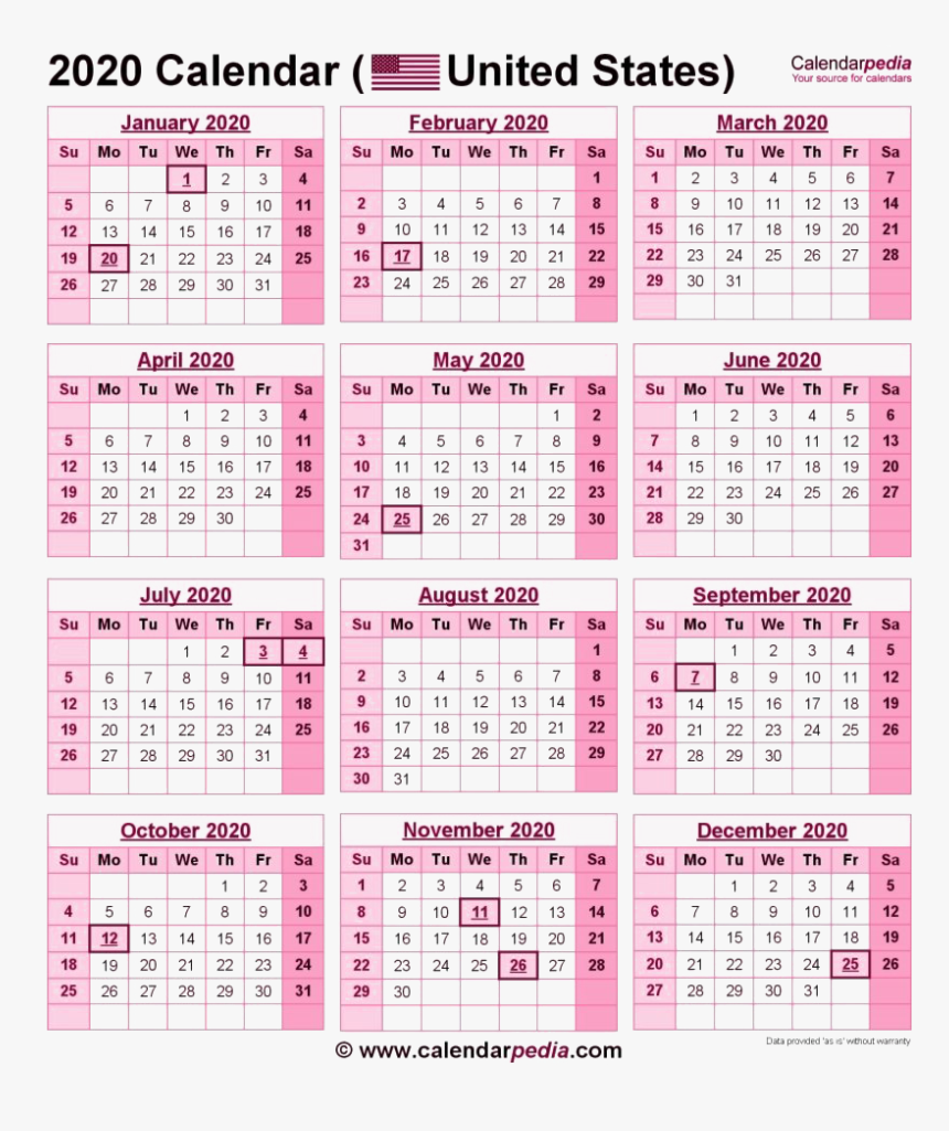 2020 Calendar Government Holidays