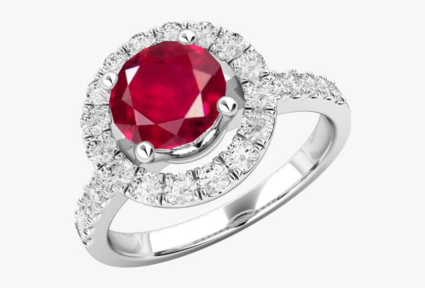 Ruby And Diamond Cluster Ring For Women In 18ct White - Engagement Ring, HD Png Download